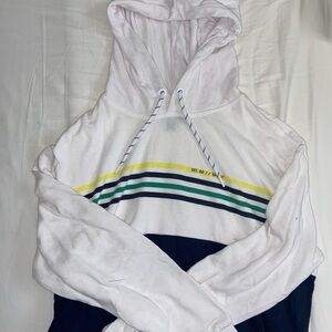 White and Navy Striped Cropped Hoodie